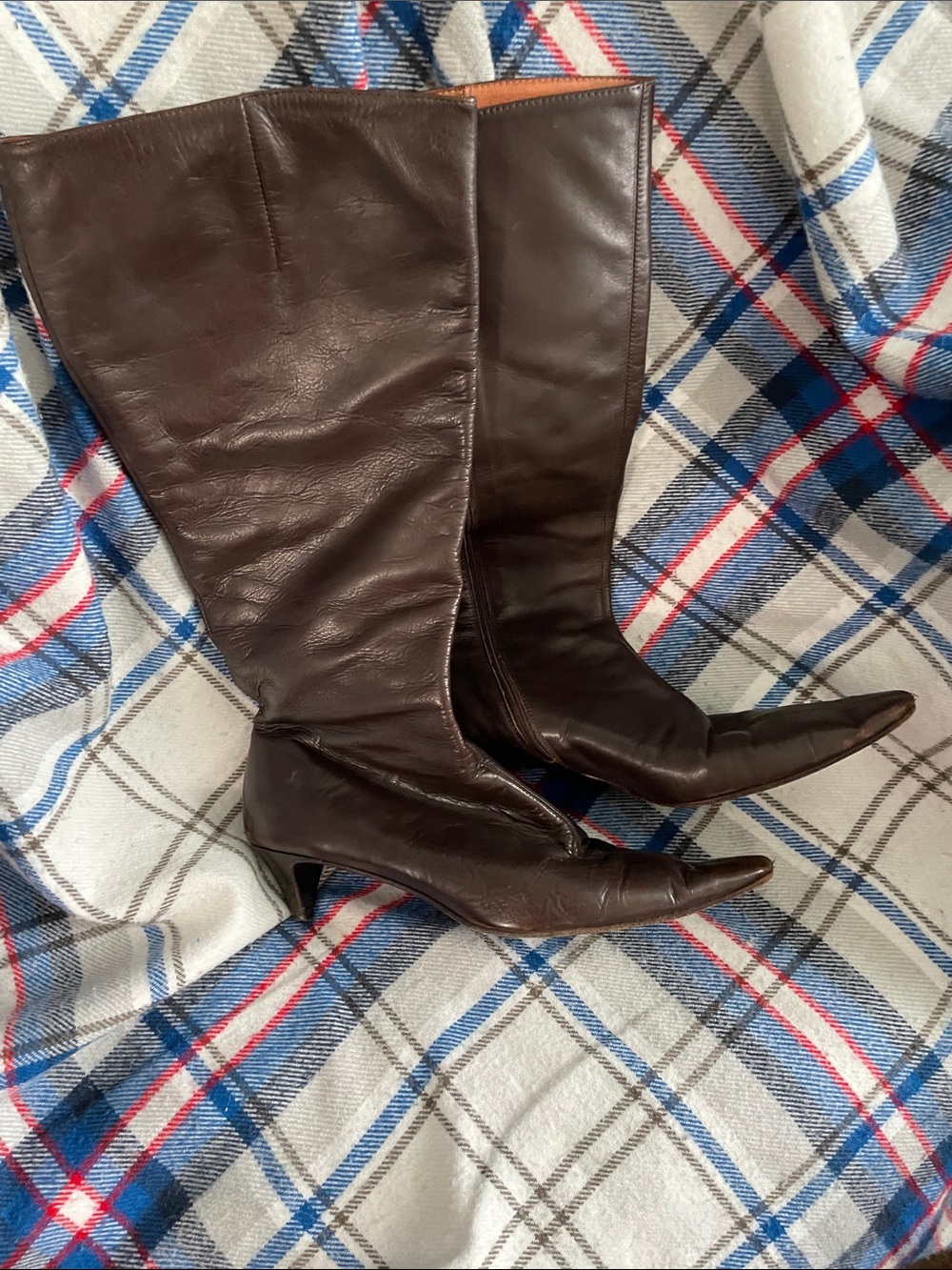 Nine West Women's Dark Brown extended calf Knee-High Pointed Toe Leather Boots